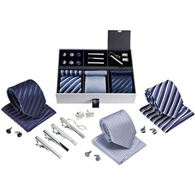 TAVATO Premium Men’s Gift Tie Set Silky Necktie Pocket Squares Tie Clips Cufflinks For Men TAVATO Premium Men’s Gift Tie Set Silky Necktie Pocket Squares Tie Clips Cufflinks For Men