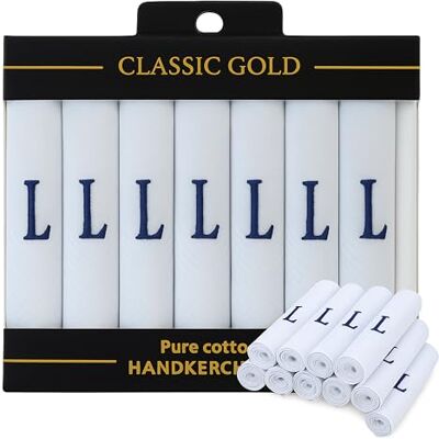 DUDU N GIRLIE Taschentücher für Herren/Herren, Satin, mit gestickten Initialen, Weiß DUDU N GIRLIE Taschentücher für Herren/Herren, Satin, mit gestickten Initialen, Weiß