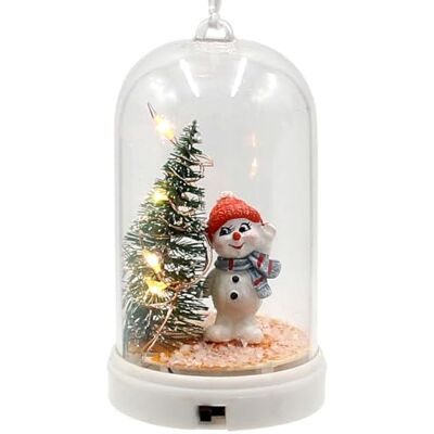 Dekohelden24 Tree Decoration Pendant Bell with Snowman and Illuminated Christmas Tree, Snow Child with Hat and Scarf in Orange and Grey, L/W/H 6 x 6 x 11 cm, 11 cm Dekohelden24 Tree Decoration Pendant Bell with Snowman and Illuminated Christmas Tree, Snow Child with Hat and Scarf in Orange and Grey, L/W/H 6 x 6 x 11 cm, 11 cm
