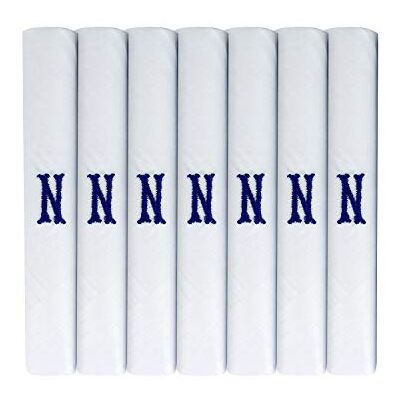 DUDU N GIRLIE Men's White Satin Bordered Handkerchief, Personalised Blue Embroidered Initial N 100% Cotton Pocket Square Gift DUDU N GIRLIE Men's White Satin Bordered Handkerchief, Personalised Blue Embroidered Initial N 100% Cotton Pocket Square Gift