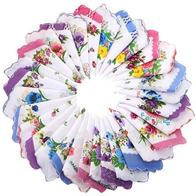 Boao 30 Pcs Handkerchief for Women, 12 Inch Soft Cotton Ladies Handkerchief Floral Print, Vintage Style, Wave Design, Gifts for Friends Mothers Teachers Couples, Wedding Gifts, Clothing Decor Boao 30 Pcs Handkerchief for Women, 12 Inch Soft Cotton Ladies Handkerchief Floral Print, Vintage Style, Wave Design, Gifts for Friends Mothers Teachers Couples, Wedding Gifts, Clothing Decor
