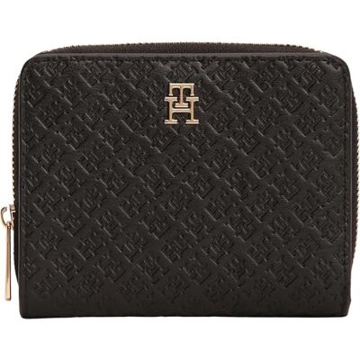 Tommy Hilfiger Women Th Icon Med Za W/Flap Mono AW0AW18474 Zip Around Wallet, Black (Black), One Size Tommy Hilfiger Women Th Icon Med Za W/Flap Mono AW0AW18474 Zip Around Wallet, Black (Black), One Size
