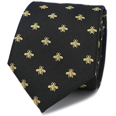 MENDEPOT Bee Necktie With Box Microfiber Jacquard Gold Bee Pattern tie, Black, Medium MENDEPOT Bee Necktie With Box Microfiber Jacquard Gold Bee Pattern tie, Black, Medium