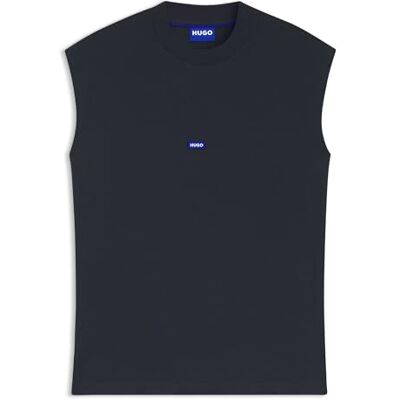 Hugo Boss Mens Navertz Sleeveless Cotton-Jersey T-Shirt with Blue Logo Label Hugo Boss Mens Navertz Sleeveless Cotton-Jersey T-Shirt with Blue Logo Label