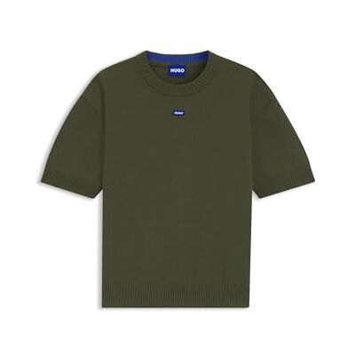 Hugo Boss Mens San Carson-CP Knit Sweater with Short Sleeves and Blue Logo Badge Hugo Boss Mens San Carson-CP Knit Sweater with Short Sleeves and Blue Logo Badge