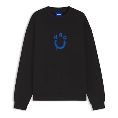 Hugo Boss Mens Nucavex Cotton-terry sweatshirt with Happy Black Hugo Boss Mens Nucavex Cotton-terry sweatshirt with Happy Black