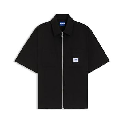 Hugo Boss Mens Ekyz Oversized fit Shirt with Zip-up Front Black Hugo Boss Mens Ekyz Oversized fit Shirt with Zip-up Front Black