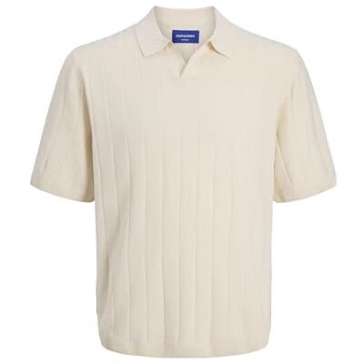 JACK & JONES Men's V-Neck Short Sleeve Polo Sweater, White, S JACK & JONES Men's V-Neck Short Sleeve Polo Sweater, White, S