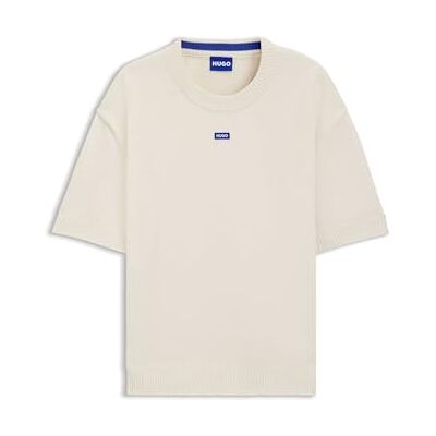 Hugo Boss Mens San Carson-CP Knit Sweater with Short Sleeves and Blue Logo Badge Hugo Boss Mens San Carson-CP Knit Sweater with Short Sleeves and Blue Logo Badge