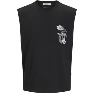 JACK & JONES Men's Joralmeria Sleeveless Tee SS Crew Neck, Black, S JACK & JONES Men's Joralmeria Sleeveless Tee SS Crew Neck, Black, S