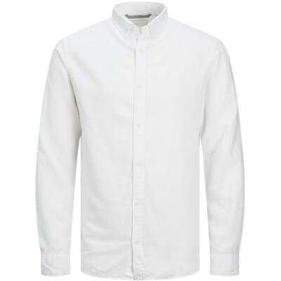 JACK & JONES Jprccmakze Linen Shirt L/S Button Down, Bright White/fit: Comfort fit, M JACK & JONES Jprccmakze Linen Shirt L/S Button Down, Bright White/fit: Comfort fit, M