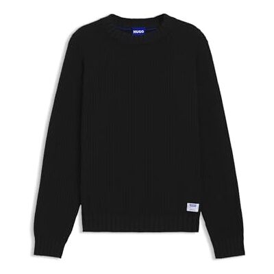 Hugo Boss Mens Sonnee Relaxed-fit Cotton Sweater with Raglan Sleeves Black Hugo Boss Mens Sonnee Relaxed-fit Cotton Sweater with Raglan Sleeves Black