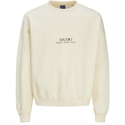 JACK & JONES Men's Jorbrooklyn Graphic Sweat Crew Neck Ln Sweatshirt, Antique White, M JACK & JONES Men's Jorbrooklyn Graphic Sweat Crew Neck Ln Sweatshirt, Antique White, M