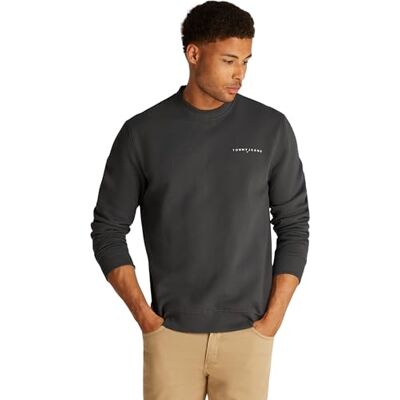Tommy Jeans Men’s Linear Round Neck Sweatshirt, Grey (Washed Black), XXL Tommy Jeans Men’s Linear Round Neck Sweatshirt, Grey (Washed Black), XXL