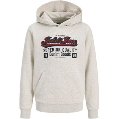 JACK & JONES Men's Jjelogo Sweat Hood 2 Col Aw25 Noos Jnr, White melange, 164 JACK & JONES Men's Jjelogo Sweat Hood 2 Col Aw25 Noos Jnr, White melange, 164