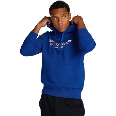Tommy Hilfiger Men’s Centre Stack Hoodie with Logo, Blue (Wedge Blue 000131), XS Tommy Hilfiger Men’s Centre Stack Hoodie with Logo, Blue (Wedge Blue 000131), XS