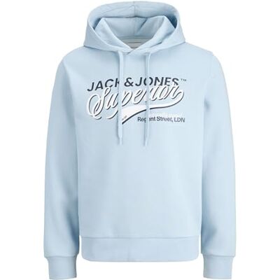 JACK & JONES Mens Jjelogo Sweat Hood 2 Col 25/26 Noos, Celestial Blue, M UK JACK & JONES Mens Jjelogo Sweat Hood 2 Col 25/26 Noos, Celestial Blue, M UK