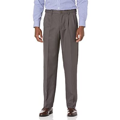 Amazon Essentials Men's Classic Fit Formal Expandable-Waist Pleated Dress Suit Trousers, Dark Grey, 60W / 30L Amazon Essentials Men's Classic Fit Formal Expandable-Waist Pleated Dress Suit Trousers, Dark Grey, 60W / 30L