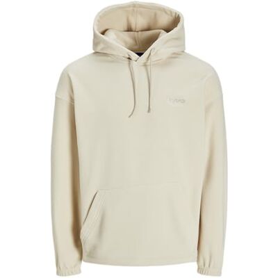 JACK & JONES Jorvesterbro Sweat Fleece Hood, Oatmeal/Print:with Back Print, S JACK & JONES Jorvesterbro Sweat Fleece Hood, Oatmeal/Print:with Back Print, S
