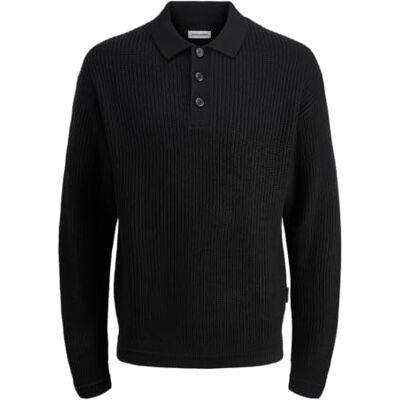 JACK & JONES Jjkaito Knit Polo Bf, Black, XL JACK & JONES Jjkaito Knit Polo Bf, Black, XL