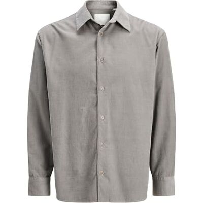 JACK & JONES Men's Jprccascot Corduroy L/S Shirt, Gray Flannel, XL JACK & JONES Men's Jprccascot Corduroy L/S Shirt, Gray Flannel, XL