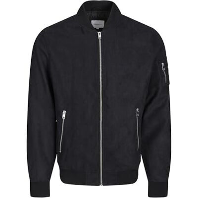 JACK & JONES Mens Faux Suede Bomber Jacket Jet Black S JACK & JONES Mens Faux Suede Bomber Jacket Jet Black S