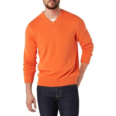 Amazon Essentials Men's V-Neck Pullover Jumper (Available in Big & Tall), Orange, L Amazon Essentials Men's V-Neck Pullover Jumper (Available in Big & Tall), Orange, L