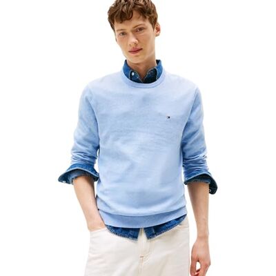 Tommy Hilfiger Men’s Essential Cotton Round Neck Jumper, Blue (Vessel Blue Heather), M Tommy Hilfiger Men’s Essential Cotton Round Neck Jumper, Blue (Vessel Blue Heather), M