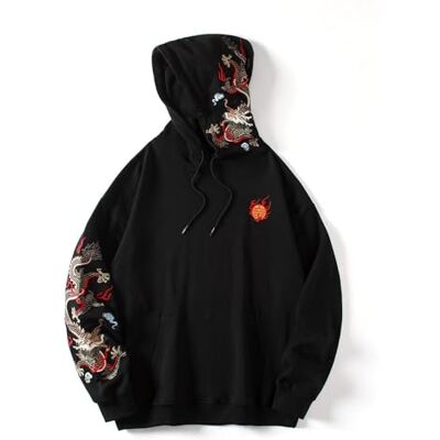 Niepce Inc Streetwear Men's Dragon Embroidered Heavyweight Graphic Hoodies (black-dragon, Medium) Niepce Inc Streetwear Men's Dragon Embroidered Heavyweight Graphic Hoodies (black-dragon, Medium)