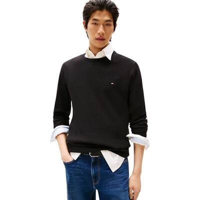 Tommy Hilfiger Men’s Essential Cotton Crew Neck Jumper, Black (Black), L Tommy Hilfiger Men’s Essential Cotton Crew Neck Jumper, Black (Black), L