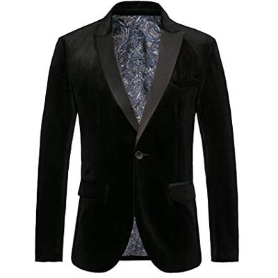 THWEI Mens Velvet Blazer Slim Fit Suit Jacket One Button Tuxedo Blazer Wedding Prom Dinner, Black, XL THWEI Mens Velvet Blazer Slim Fit Suit Jacket One Button Tuxedo Blazer Wedding Prom Dinner, Black, XL