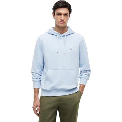 Tommy Hilfiger Men’s Hoodie Essential Terry with Kangaroo Pocket, Blue (Breezy Blue), M Tommy Hilfiger Men’s Hoodie Essential Terry with Kangaroo Pocket, Blue (Breezy Blue), M