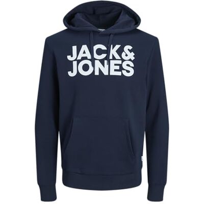JACK & JONES NOS Men's Jjecorp Logo Sweat Hood Noos Hoodie, Blue (Navy Blazer Fit: Reg/Large Print), XX-Large JACK & JONES NOS Men's Jjecorp Logo Sweat Hood Noos Hoodie, Blue (Navy Blazer Fit: Reg/Large Print), XX-Large