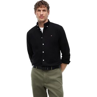Tommy Hilfiger Men’s Long Sleeve Oxford Shirt, Black (Black/Black Solid), XL Tommy Hilfiger Men’s Long Sleeve Oxford Shirt, Black (Black/Black Solid), XL