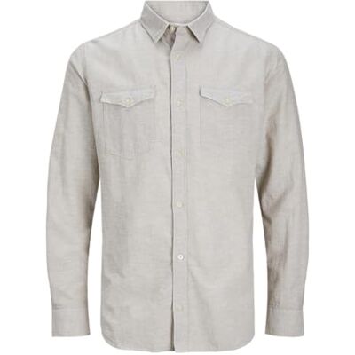 JACK & JONES Men's Jcosheridan Linen Blend Shirt LS Long Sleeve Shirt, Crockery, S JACK & JONES Men's Jcosheridan Linen Blend Shirt LS Long Sleeve Shirt, Crockery, S