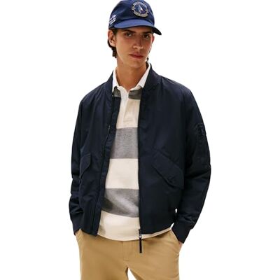 Tommy Hilfiger Men’s Packaway Bomber Jacket with Baseball Collar, Blue (Desert Sky), XXL Tommy Hilfiger Men’s Packaway Bomber Jacket with Baseball Collar, Blue (Desert Sky), XXL