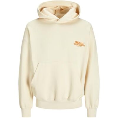 JACK & JONES Mens Printed Hoodie Antique White S JACK & JONES Mens Printed Hoodie Antique White S