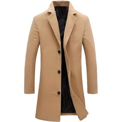 Springrain Men's Notched Lapel Single Breasted Long Pea Coat Trench Coat, Khaki, XL Springrain Men's Notched Lapel Single Breasted Long Pea Coat Trench Coat, Khaki, XL