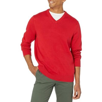 Amazon Essentials Men's V-Neck Pullover Jumper (Available in Big & Tall), Red, XL Amazon Essentials Men's V-Neck Pullover Jumper (Available in Big & Tall), Red, XL