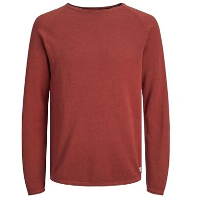 JACK & JONES Male Knitted Jumper with Crew Neck Plain Knitted Jumper with Crew Neck, Red Ochre, S JACK & JONES Male Knitted Jumper with Crew Neck Plain Knitted Jumper with Crew Neck, Red Ochre, S