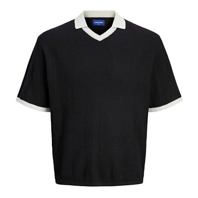 JACK & JONES Men's Jorgramercy Knit Ss Retro Polo, Black, S JACK & JONES Men's Jorgramercy Knit Ss Retro Polo, Black, S