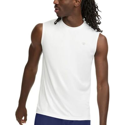 Champion Men's Sleeveless, Sport Tank, Moisture Wicking, Muscle T-Shirt (Reg. Or Big & Tall), White, Large Champion Men's Sleeveless, Sport Tank, Moisture Wicking, Muscle T-Shirt (Reg. Or Big & Tall), White, Large