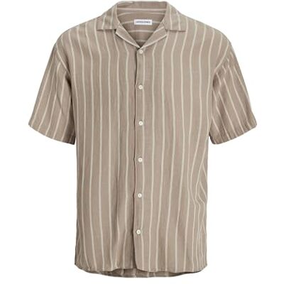 JACK & JONES Men's Jjeenzo Stripe Resort Shirt Ss Sn Short-Sleeved, Crockery, L JACK & JONES Men's Jjeenzo Stripe Resort Shirt Ss Sn Short-Sleeved, Crockery, L