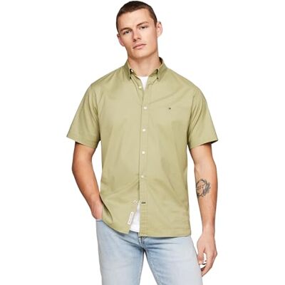 Tommy Hilfiger Men Short-Sleeve Shirt, Green (Faded Olive/Optic White), S Tommy Hilfiger Men Short-Sleeve Shirt, Green (Faded Olive/Optic White), S