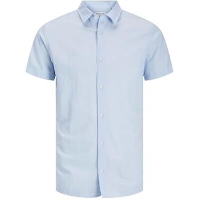 JACK & JONES JACK&JONES Plus Men's Jjebreeze Shirt Ss Sn Pls Short Sleeve Shirt, Chambray Blue, 4XL JACK & JONES JACK&JONES Plus Men's Jjebreeze Shirt Ss Sn Pls Short Sleeve Shirt, Chambray Blue, 4XL