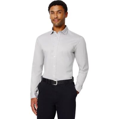 Amazon Essentials Men's Slim-Fit Stretch Wrinkle-Free Spread Collar Dress Shirt, Grey, XXL Amazon Essentials Men's Slim-Fit Stretch Wrinkle-Free Spread Collar Dress Shirt, Grey, XXL