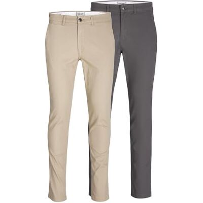 JACK & JONES Mens Jpstmarco Jjdave 2pk Mp Chino Trousers, Crockery/Pack: Asphalt, 29w / 30l Uk JACK & JONES Mens Jpstmarco Jjdave 2pk Mp Chino Trousers, Crockery/Pack: Asphalt, 29w / 30l Uk