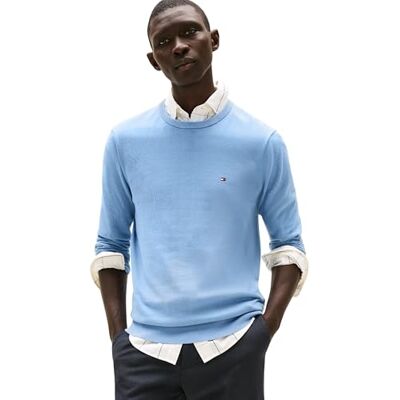 Tommy Hilfiger Men’s Essential Cotton Round Neck Jumper, Blue (Brisk Blue), XS Tommy Hilfiger Men’s Essential Cotton Round Neck Jumper, Blue (Brisk Blue), XS
