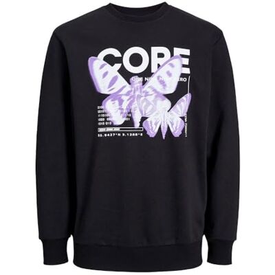 JACK & JONES Men's Jcoedition Sweat Crew Neck Gc Sweatshirt, Pirate black/detail: butterfly print, S JACK & JONES Men's Jcoedition Sweat Crew Neck Gc Sweatshirt, Pirate black/detail: butterfly print, S