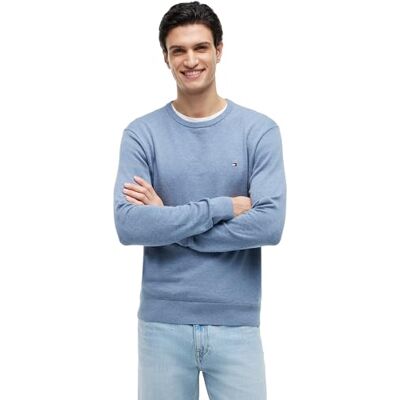 Tommy Hilfiger Men's Essential Ssnl Cotton Crew Neck Mw0Mw39999 Pullover Sweater, Blue (Brisk Blue Heather), XXL Tommy Hilfiger Men's Essential Ssnl Cotton Crew Neck Mw0Mw39999 Pullover Sweater, Blue (Brisk Blue Heather), XXL